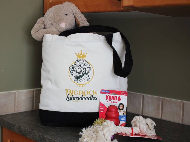 Big Rock Labradoodles Bespoke Puppy Bag of goodies that go home with each puppy
