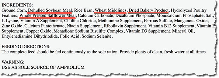 Ingredient label from a popular commercial chicken feed